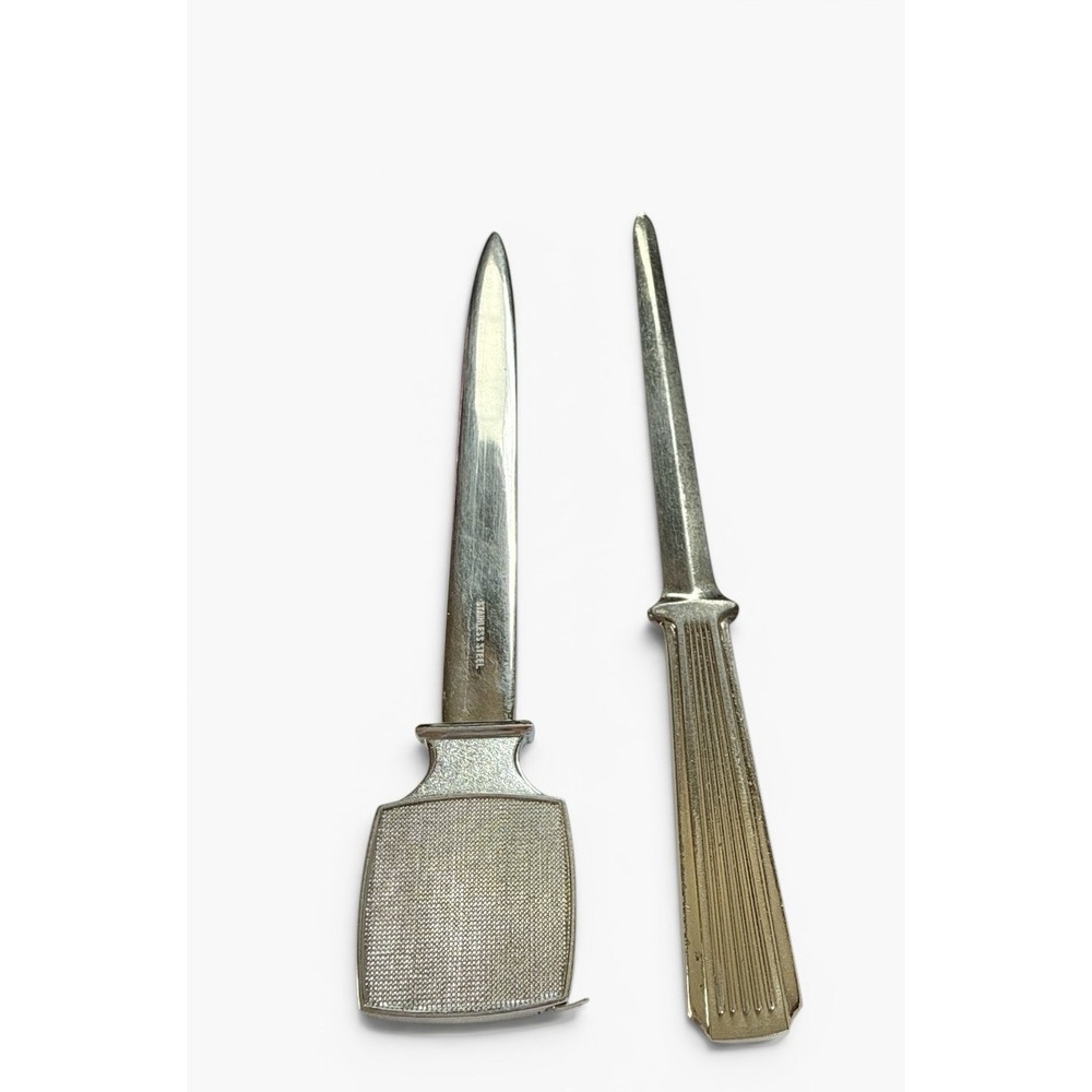 Vintage Lot of 2 Letter Openers Stainless Steel with Tape Measure Silver Tone